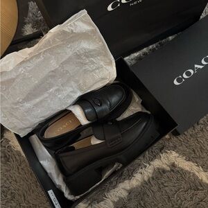 Coach Black Leather Leah Loafers